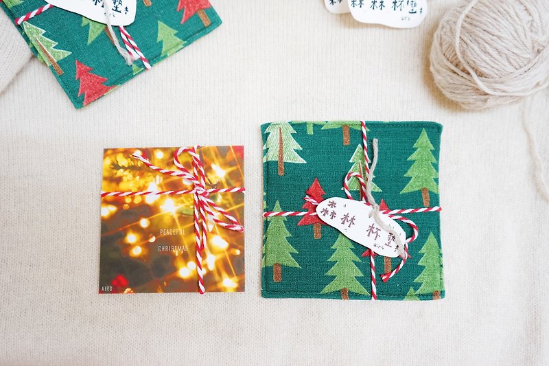 点亮圣诞组合(含一张小卡及一个杯垫) - 卡片/明信片 - 纸 绿色