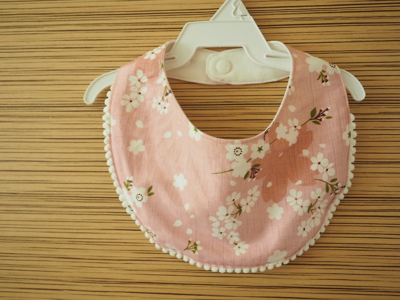 手作粉色白樱花图案婴儿/小童围巾 - 满月礼盒 - 棉．麻 粉红色