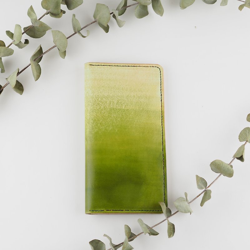 皮革长夹式卡片夹 名片夹 绿色渐层色 - 皮夹/钱包 - 真皮 绿色