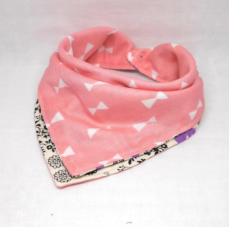 Japanese Handmade 6-layer-gauze Baby Bib - 围嘴/口水巾 - 棉．麻 粉红色