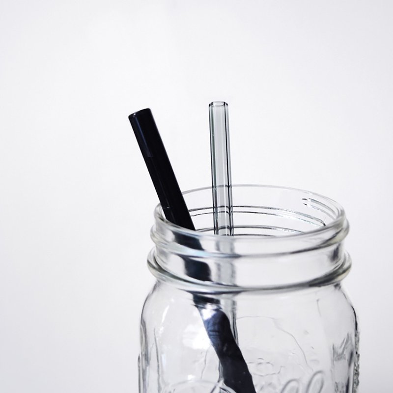 17cm (口径0.8cm) 平口 短玻璃吸管1支入(附赠清洁刷) 环保定制化 - 环保吸管 - 玻璃 黑色