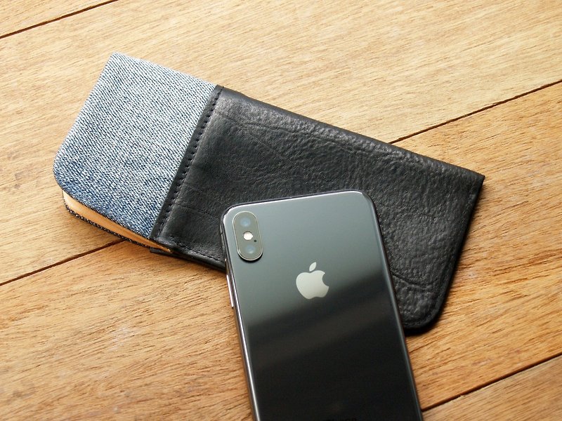 iPhone X / Xs - Jeans Black手工真皮手机套(定制刻印/礼盒包装) - 手机壳/手机套 - 真皮 黑色