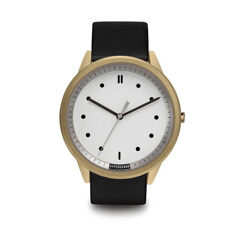 HYPERGRAND - 02基本款系列 - 金白表盘黑皮革 手表 - 男表/中性表 - 其他材质 黑色
