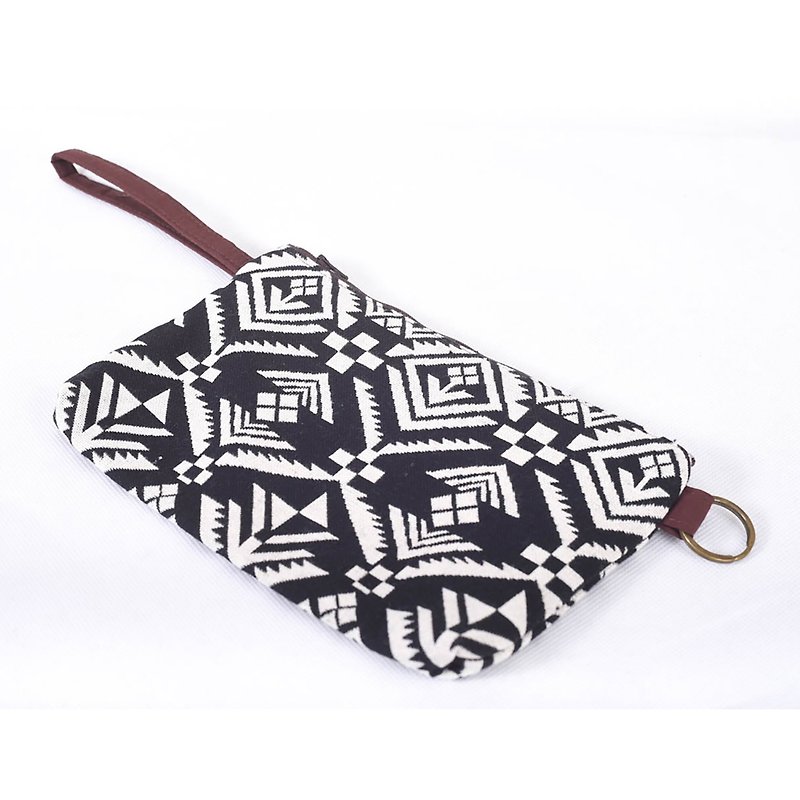 Black Aztec style pencil case pouch Dye zipper bag cosmetic pouch - 化妆包/杂物包 - 棉．麻 蓝色