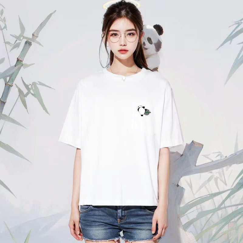 【情人节礼盒】DashinSocks联名款果赖可爱熊猫纯棉成人短袖男女 - 女装 T 恤 - 棉．麻 白色
