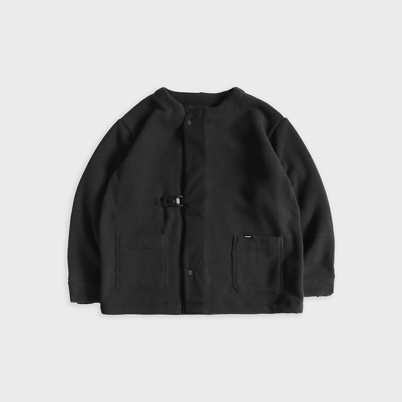 DYCTEAM - Fleece collarless buckle jacket (black) - 男装外套 - 其他材质 黑色