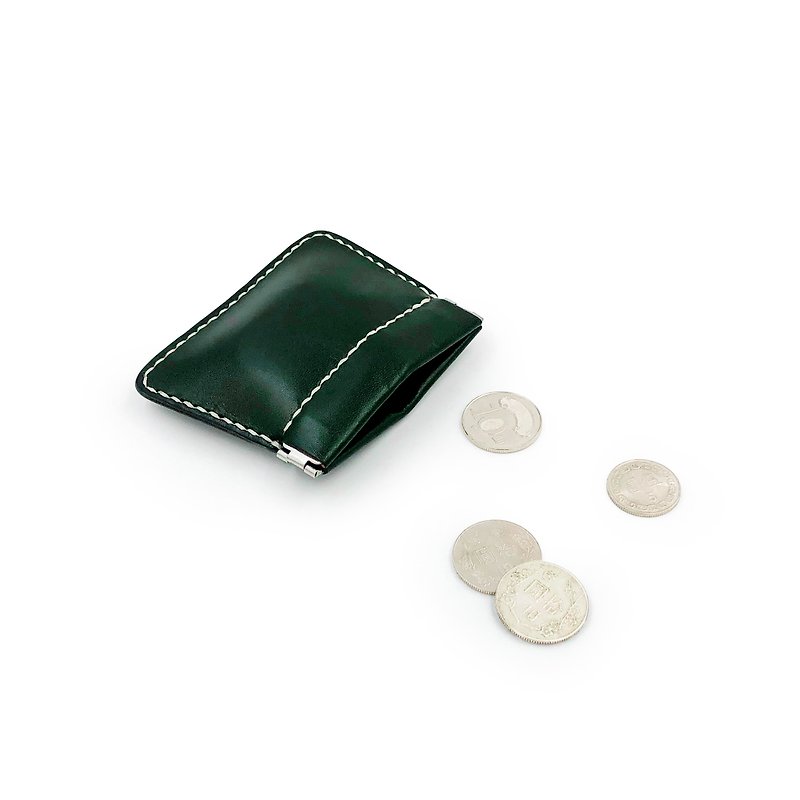 手工植鞣皮革-口金弹片包 leather wallet - 零钱包 - 真皮 绿色