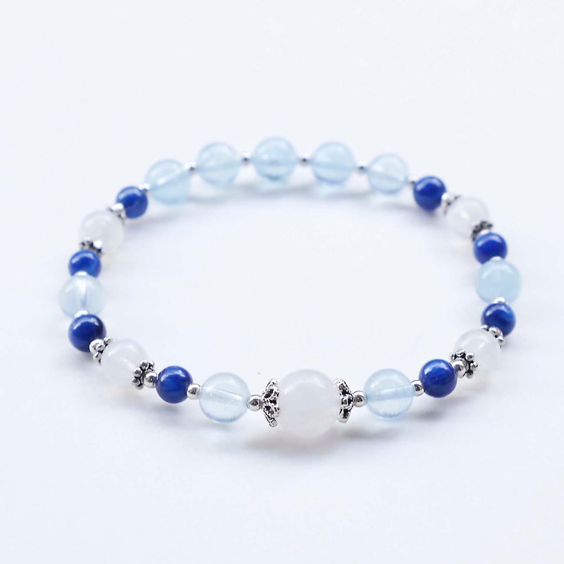 蓝月光石 冰种海蓝宝 蓝晶石 天然石手链 - 手链/手环 - 水晶 蓝色