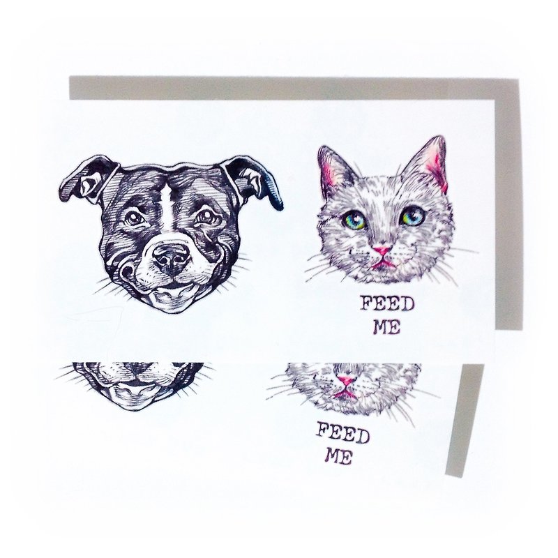 情侣插画白猫黑犬动物刺青宠物纹身贴纸 狗奴 猫奴 比特犬 斗牛㹴 - 纹身贴 - 纸 