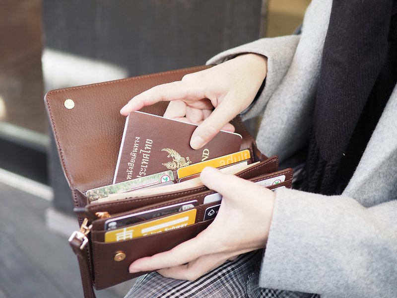 EVE (Dark choco) : Long wallet, Brown wallet, leather wallet - 皮夹/钱包 - 真皮 咖啡色