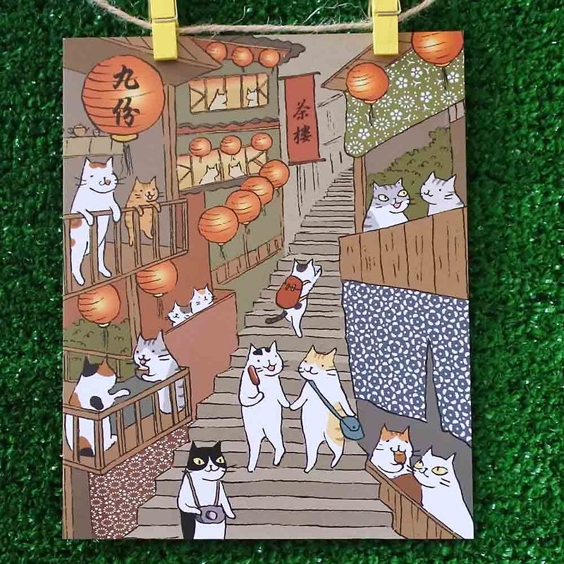 3猫小铺猫咪插画明信片(画家:猫小姐) – 九份山城 - 卡片/明信片 - 纸 