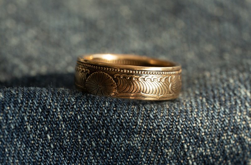 日本昭和一钱硬币戒指 青海波 - 戒指 - 铜/黄铜 