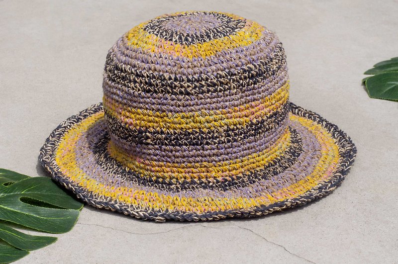 手工编织棉麻帽 编织帽 渔夫帽 遮阳帽 草帽-法式芋头芒果马卡龙 - 帽子 - 棉．麻 多色