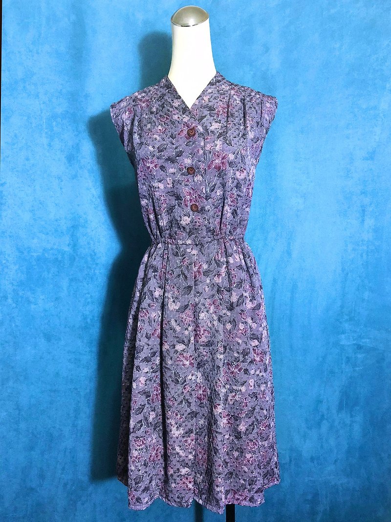 精致材质花朵织纹无袖古着洋装 / 国外带回 VINTAGE - 洋装/连衣裙 - 聚酯纤维 紫色