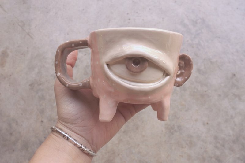 Handmade ceramic mug bigeye in pink pastel :) - 花瓶/陶器 - 陶 粉红色