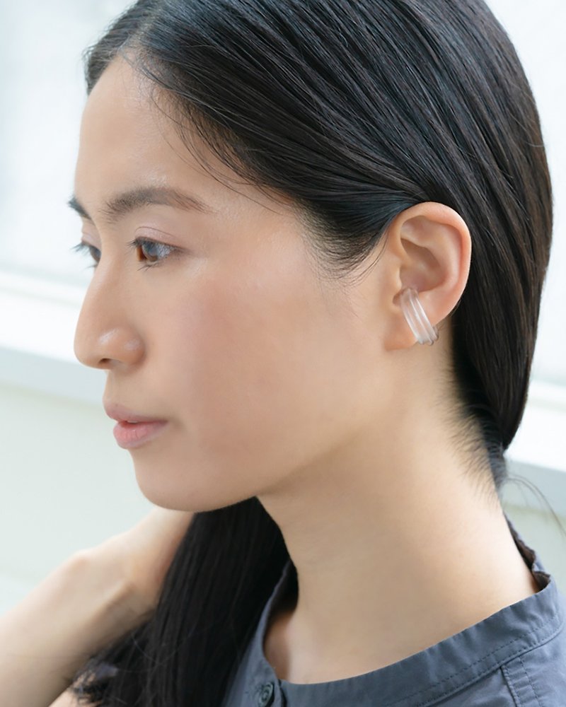 Hario手工玻璃耳骨夹 - 三环 (HAA-TL-EC) - 耳环/耳夹 - 琉璃 透明
