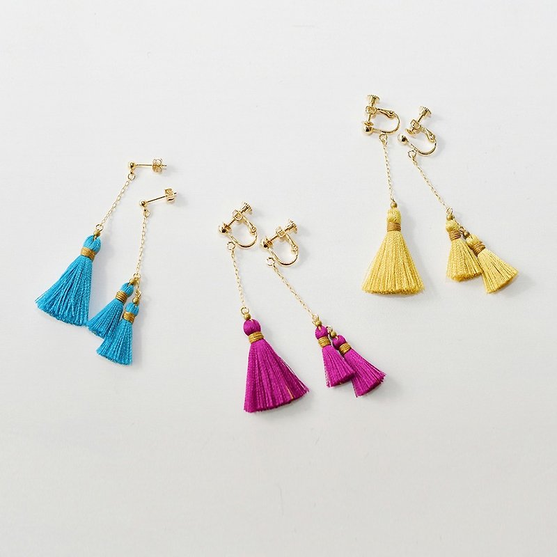イヤリング/Asymmetry tassel earrings - 耳环/耳夹 - 聚酯纤维 紫色