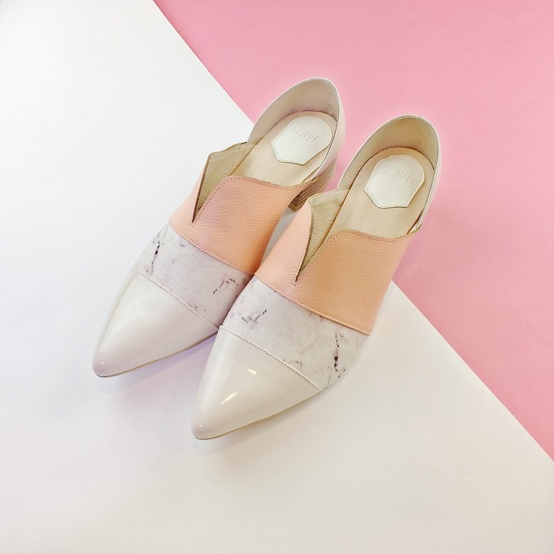 经典女孩系列 第7号 藤井树 穆勒鞋-珊瑚粉橘/大理石粉纹 - 高跟鞋 - 真皮 粉红色