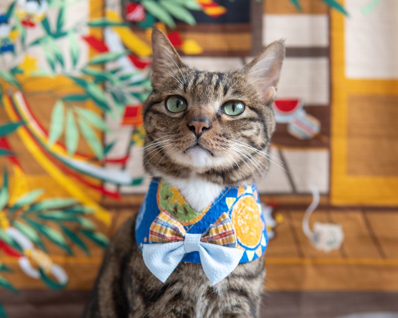 【浴衣・ゆかた】宠物领巾 围兜 猫咪/狗狗 夏日 祭典 - 深蓝 - 项圈/牵绳 - 棉．麻 蓝色