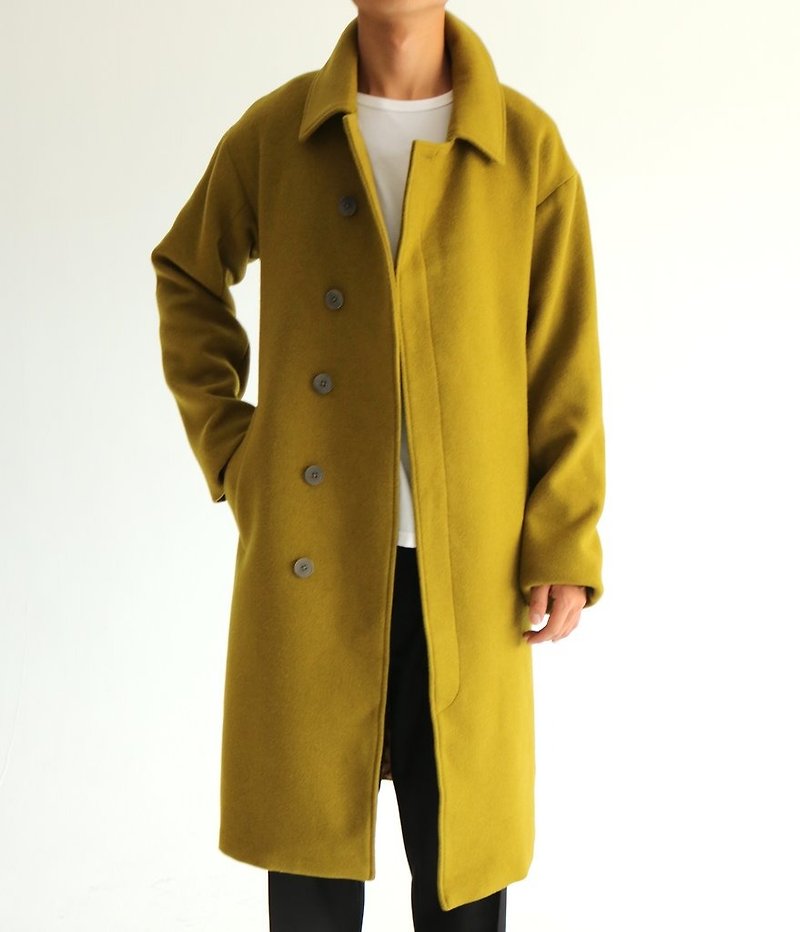 Jules Coat 橄榄绿排扣羊毛大衣 (可订制其他颜色) - 男装外套 - 羊毛 绿色
