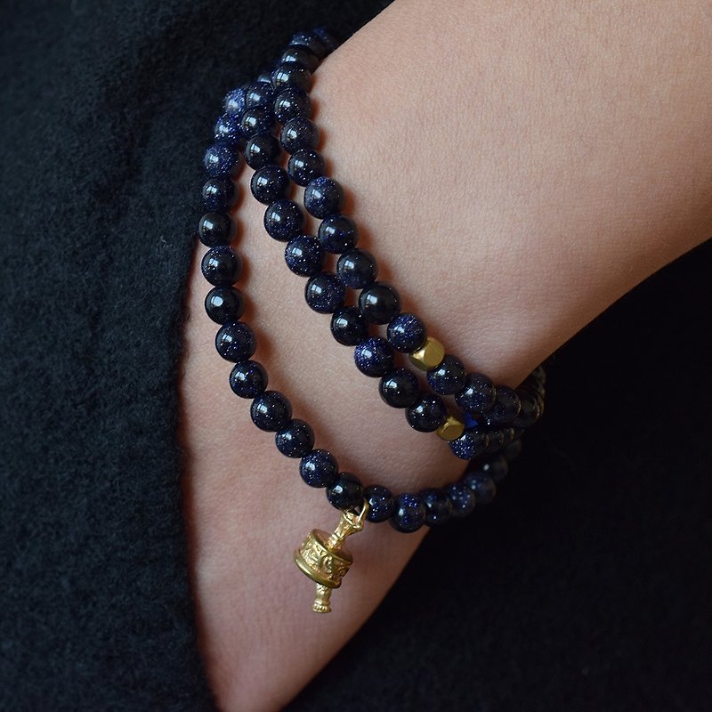 蓝砂石多圈手链 未时VISHI原创设计巴西黄铜法器中性手工男女情侣 - 手链/手环 - 其他材质 蓝色