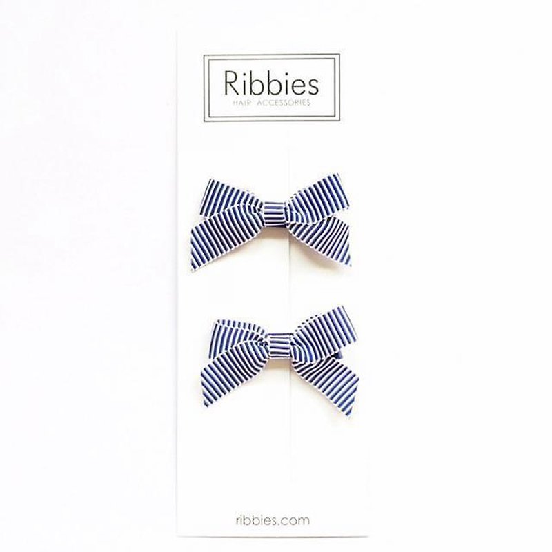 英国Ribbies 经典蝴蝶结2入组-蓝白细条纹 - 发饰 - 聚酯纤维 