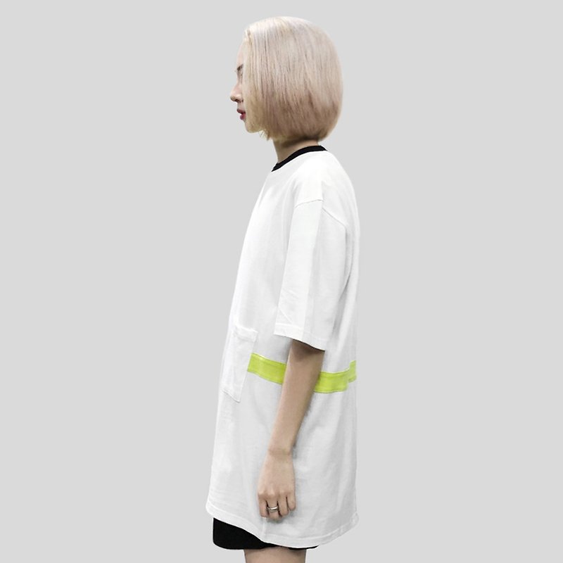 【ionism】拼接口袋短T白 - 男装上衣/T 恤 - 棉．麻 白色