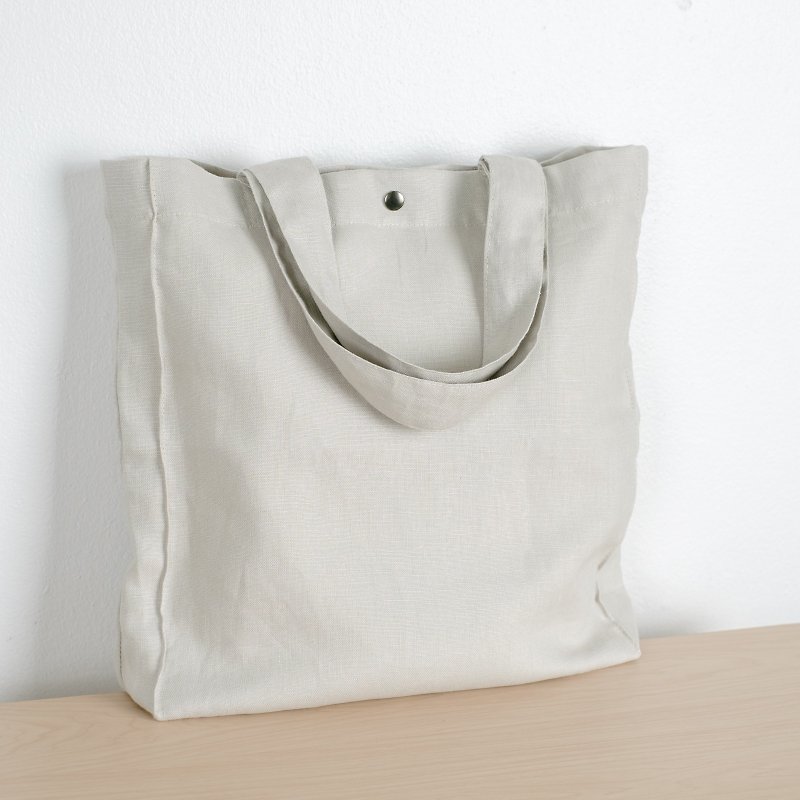 Casual Linen Tote Bag (Smoke) - 手提包/手提袋 - 棉．麻 灰色