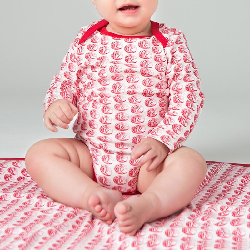 包子图案婴儿连体衣 - 包屁衣/连体衣 - 棉．麻 红色