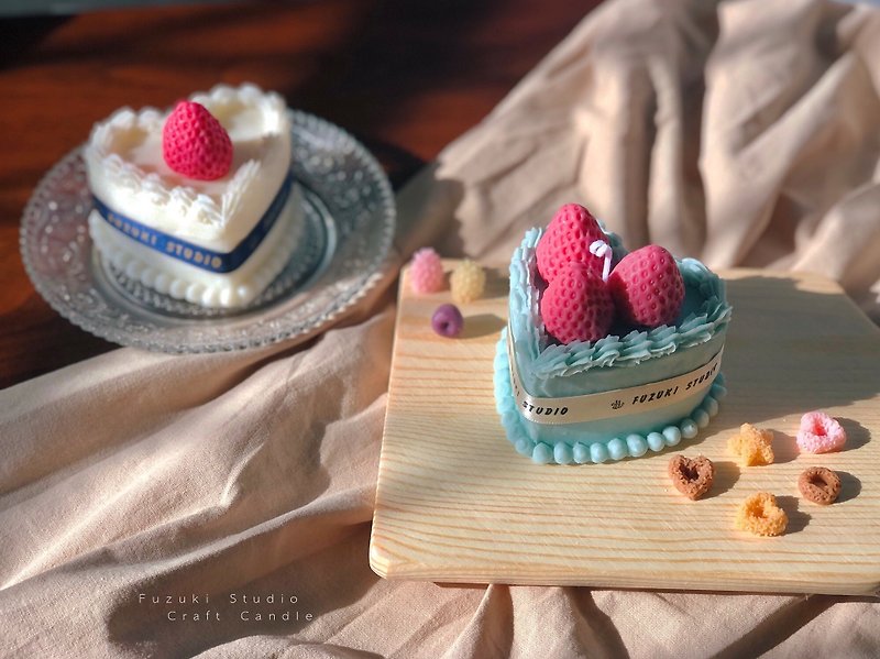 草莓奶油蛋糕蜡烛 韩系复古爱心蛋糕香氛蜡烛 生日礼物 情人节礼 - 蜡烛/烛台 - 蜡 