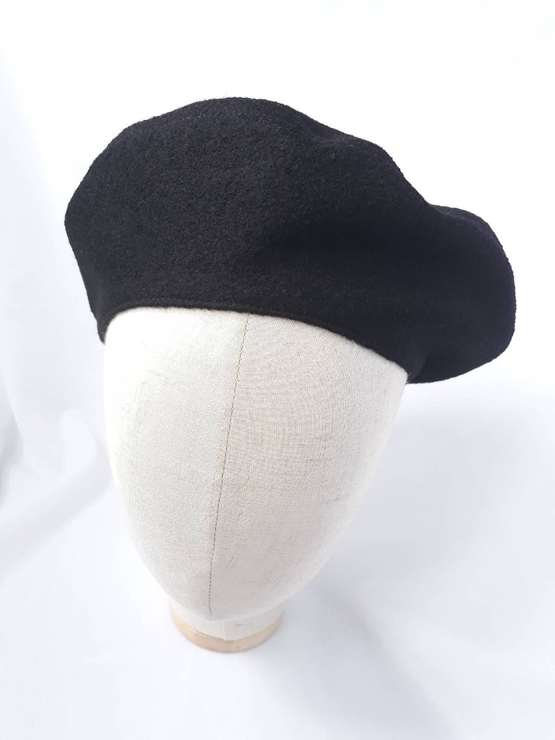 黑色毛呢贝蕾/贝雷帽(Beret) - 帽子 - 羊毛 黑色