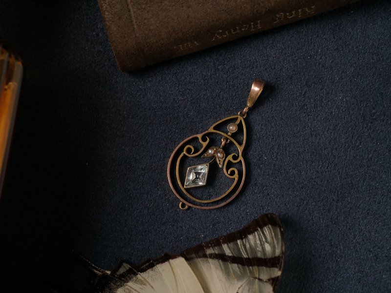 1910s 英国 爱德华时代 海蓝宝石吊坠 - 项链 - 贵金属 蓝色