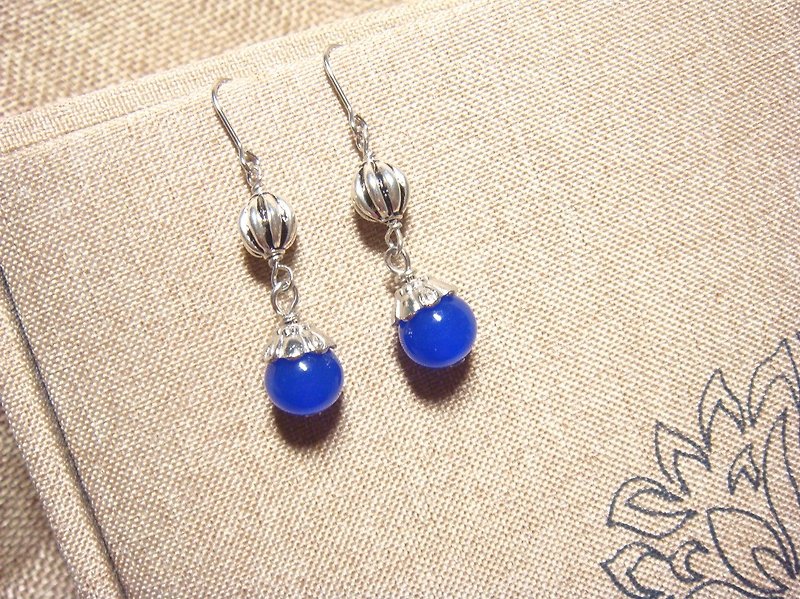 柚子林琉璃 - 藏青蓝 - 复古风造型 - 可改夹式 - 耳环/耳夹 - 琉璃 蓝色