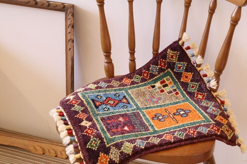 ダークパープル 手織り 絨毯 座布団サイズ ウール 草木染め ハンドメイド - 被子/毛毯 - 其他材质 多色