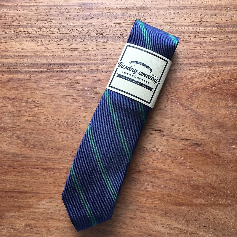Blue Green Skinny Stripe Tie - 领带/领带夹 - 聚酯纤维 蓝色