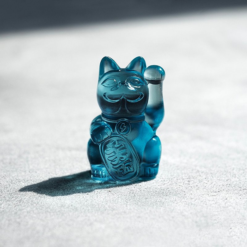 3cm 招财猫巴夫-透明湖水蓝 - 摆饰 - 树脂 