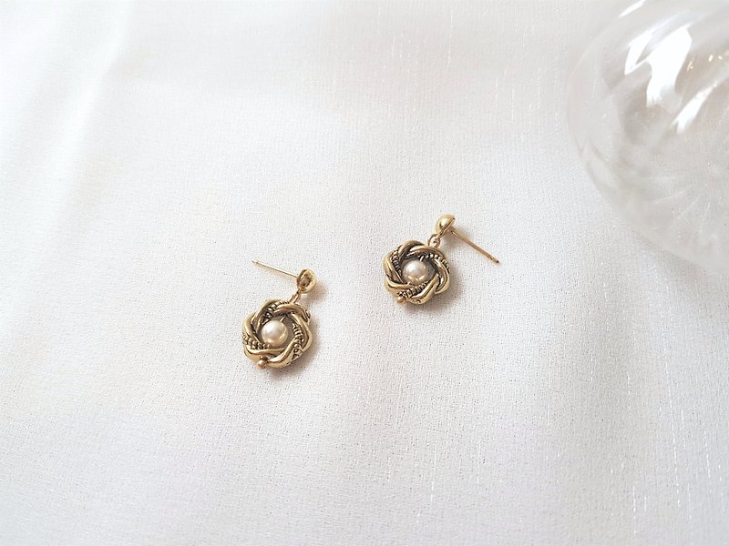 麻花辫 珍珠 耳环 - 耳环/耳夹 - 其他金属 金色