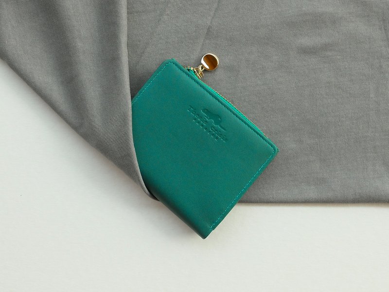 SOLD OUT- PEONY - SMALL LEATHER SHORT WALLET WITH COIN PURSE- BRIGHT GREEN - 皮夹/钱包 - 真皮 绿色