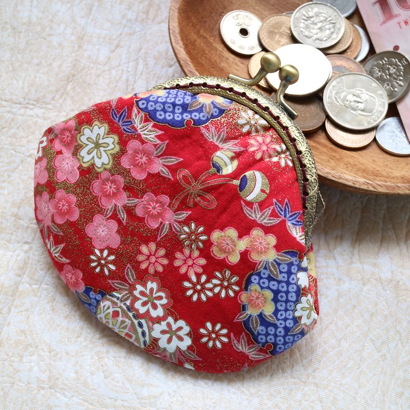 红和花 8.5cm 古铜口金 散纸包 | Girlskioku~* - 零钱包 - 棉．麻 蓝色