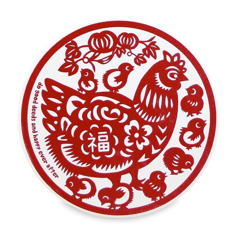 【鸡福满堂】陶瓷吸水杯垫(鸡) - 杯垫 - 瓷 红色