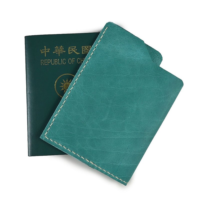 (U6.JP6 手工皮件) 手作纯手工缝制真皮护照皮套-蓝绿色 - 护照夹/护照套 - 真皮 
