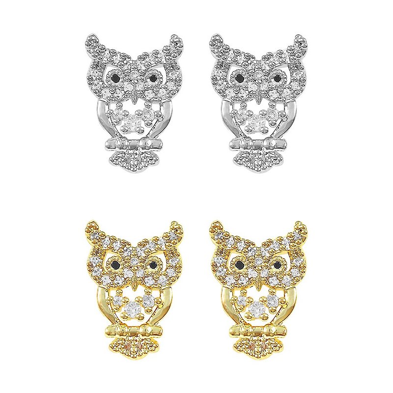 owl earrings / 晶钻猫头鹰耳环 耳针 施华洛世奇水晶 - 耳环/耳夹 - 水晶 多色