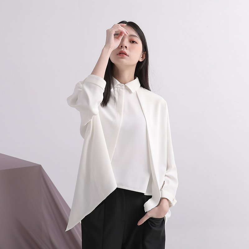 【经典原创】Triangle_三角定律双层衬衫_CLT510_白 - 女装衬衫 - 聚酯纤维 白色