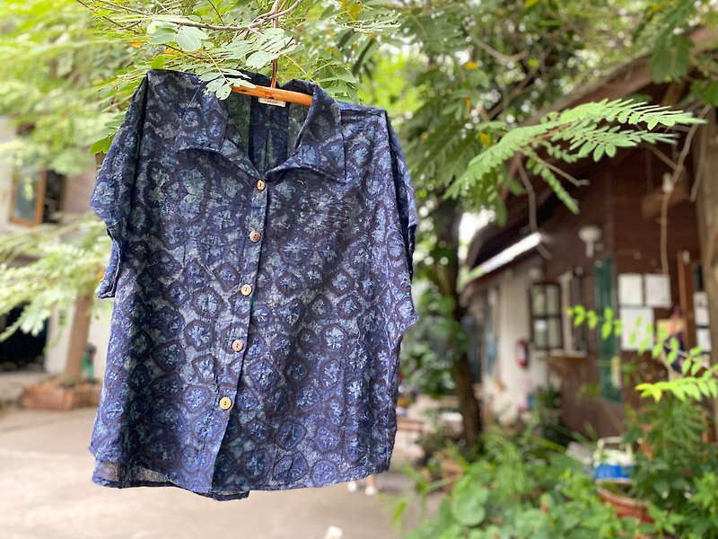 Hawaii shirt oversized tiedye - 女装衬衫 - 棉．麻 黑色