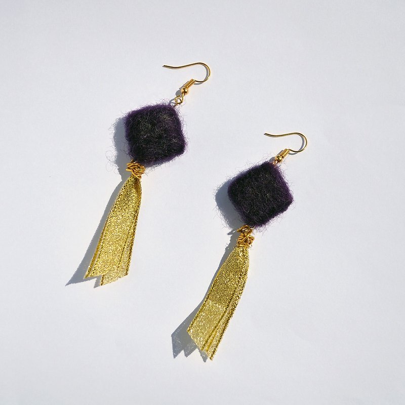 金光闪闪羊毛毡耳环 - 耳环/耳夹 - 羊毛 紫色