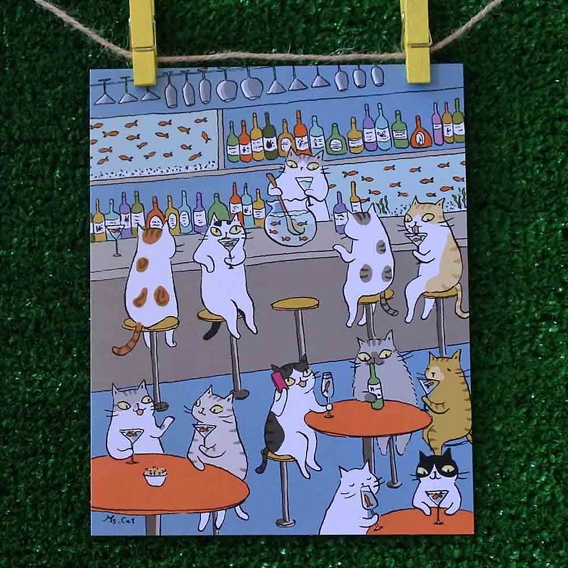 三猫小铺猫咪插画明信片(画家:猫小姐) – 鱼尾酒 - 卡片/明信片 - 纸 