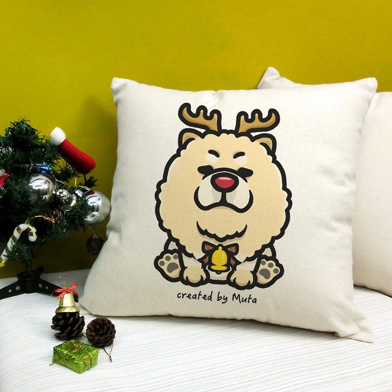 【圣诞礼物】XMAS松狮 纯棉双色帆布抱枕 - 枕头/抱枕 - 棉．麻 