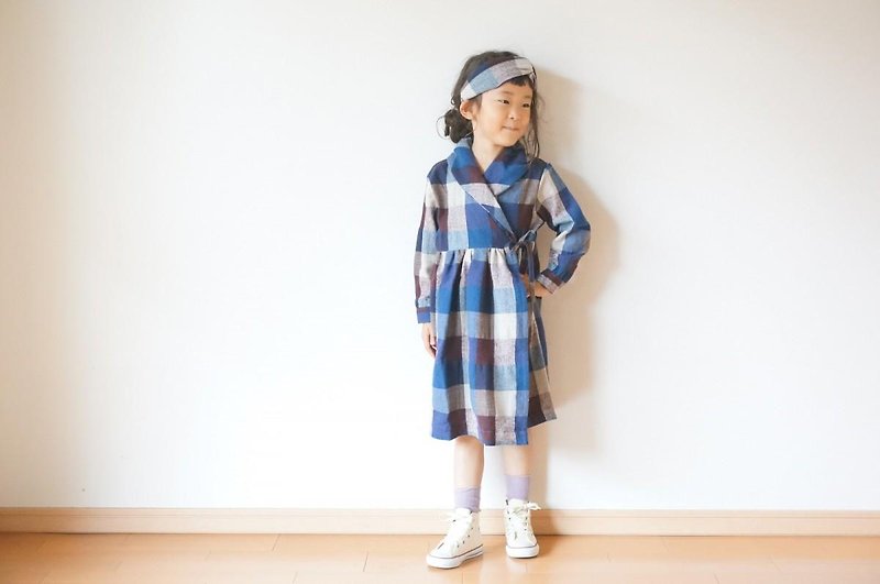 Cotton wool check Gown Coat 110,120size - 其他 - 棉．麻 蓝色