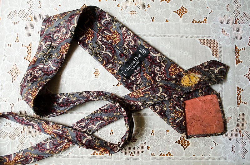 巴洛克植物图腾印花缎面领带 Christian Dior #Vintage古着 莞洱 - 领带/领带夹 - 丝．绢 
