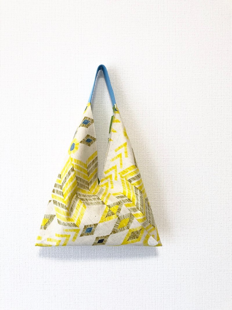 粽形手提包/日式折纸包-黄色几何+绿点 - 手提包/手提袋 - 棉．麻 蓝色